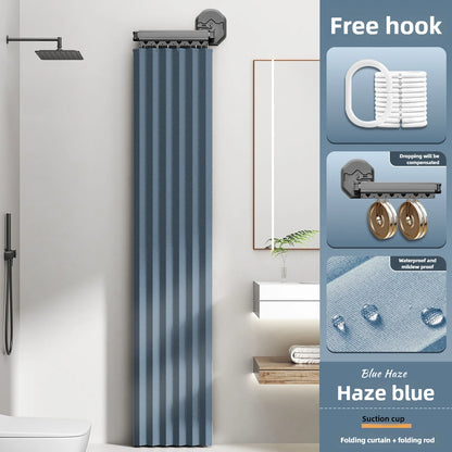 Folding Waterproof Shower Curtain – No-Drill Bathroom Divider
