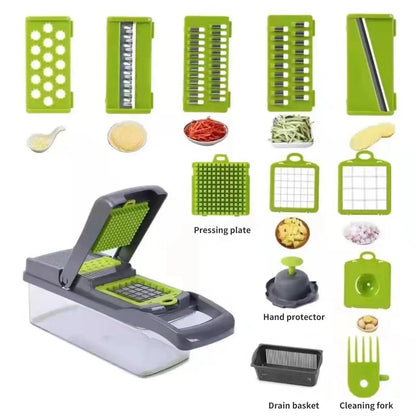 12-in-1 Vegetable Chopper – Manual Slicer with Basket