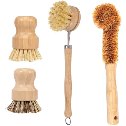 Bamboo Kitchen Dish Brush Set with Long Handle