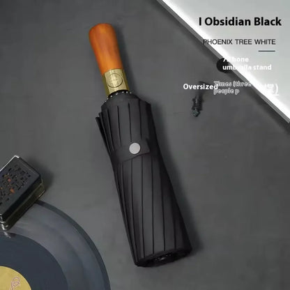 Automatic Folding Umbrella – Large, Wind & Sun Resistant, Wooden Handle