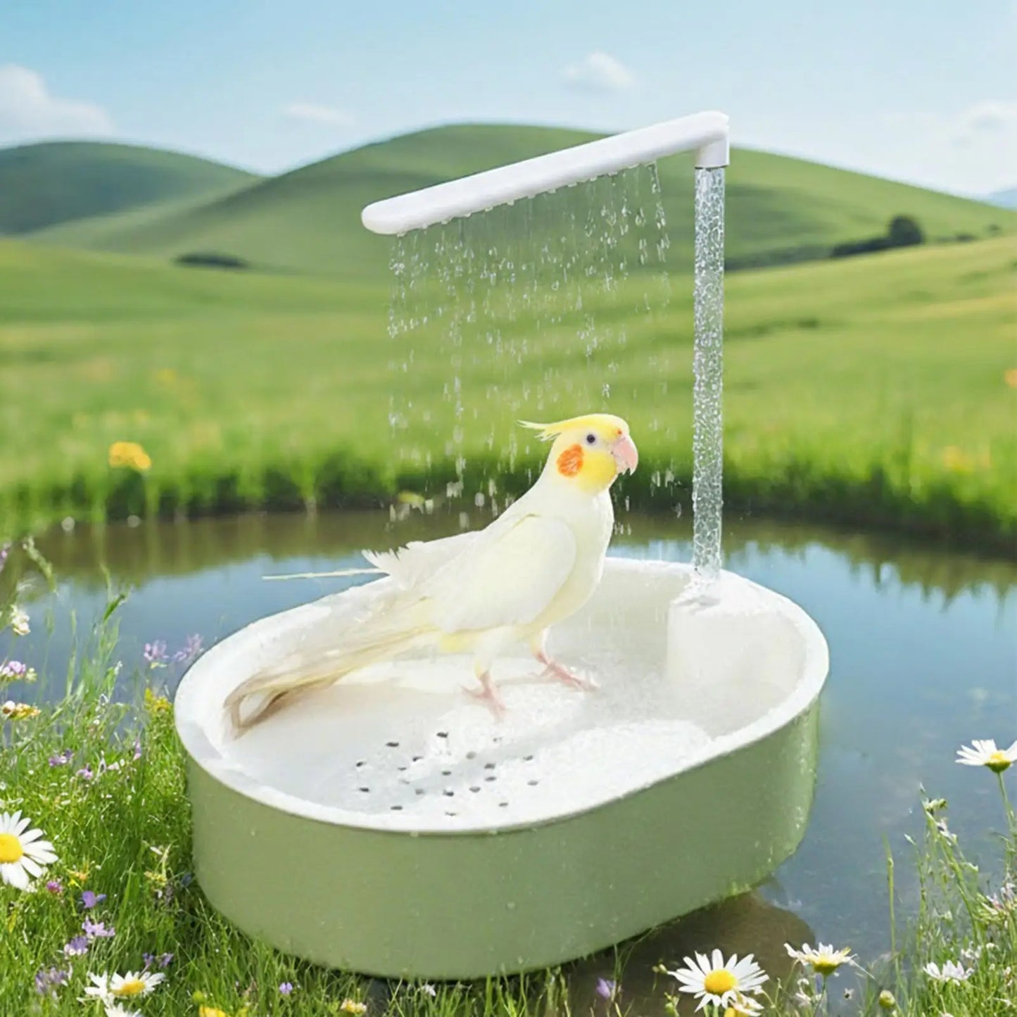 USB Bird Bath Fountain – Parakeet Water Shower Pump for Cage & Outdoor Birds