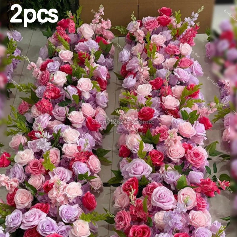 Silk Rose Flower Runner – Wedding & Event Decor (Pink / Hot Pink / Purple)
