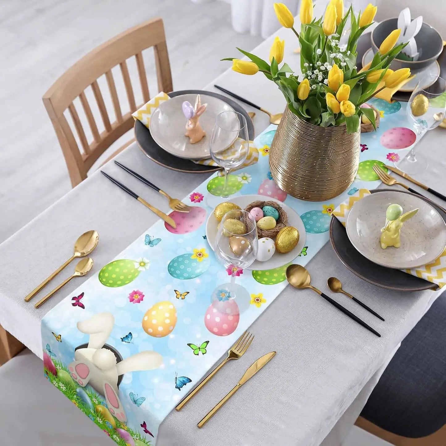 Easter Bunny Linen Table Runner – Spring Farmhouse Decor