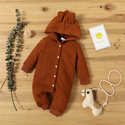 Cute Hooded Baby Romper with Ears – Soft & Cozy Bodysuit (0–18 Months)