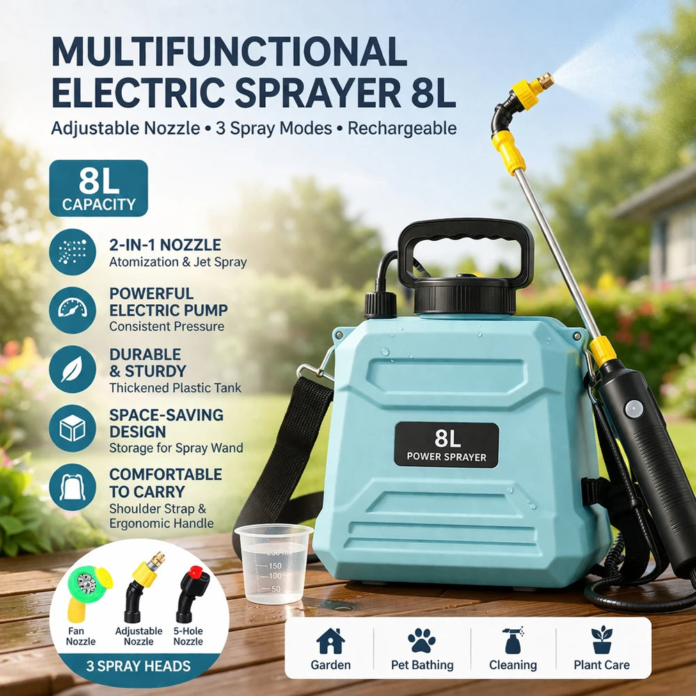 5L/8L Electric Backpack Sprayer – Rechargeable Pressure Sprayer
