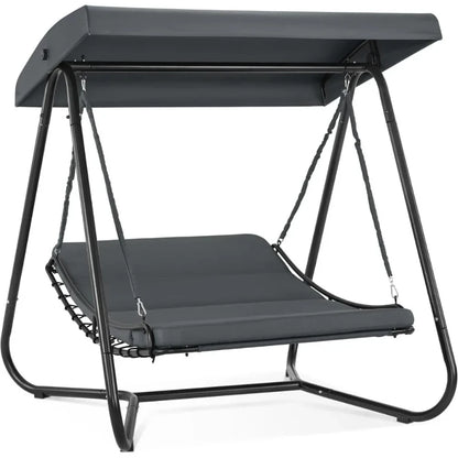 2-Seat Hammock Swing Chair with Canopy & Recliner