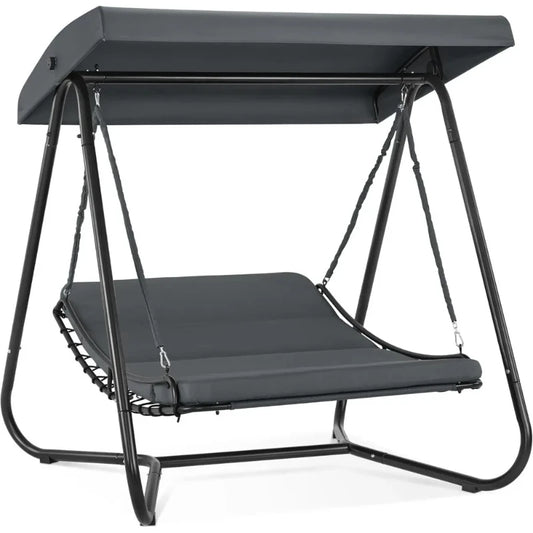 2-Seat Hammock Swing Chair with Canopy & Recliner