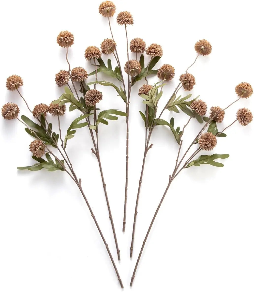 Artificial Kiku Pompon Chrysanthemum Flowers – 5PCS Silk Stems for DIY Decor
