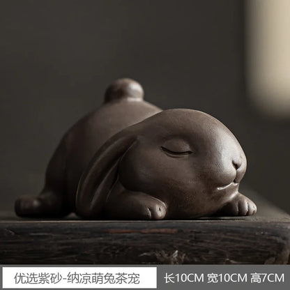 Cute Purple Clay Rabbit Tea Pet – Tea Table Ornament