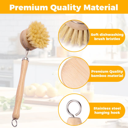 Bamboo Kitchen Dish Brush Set with Long Handle