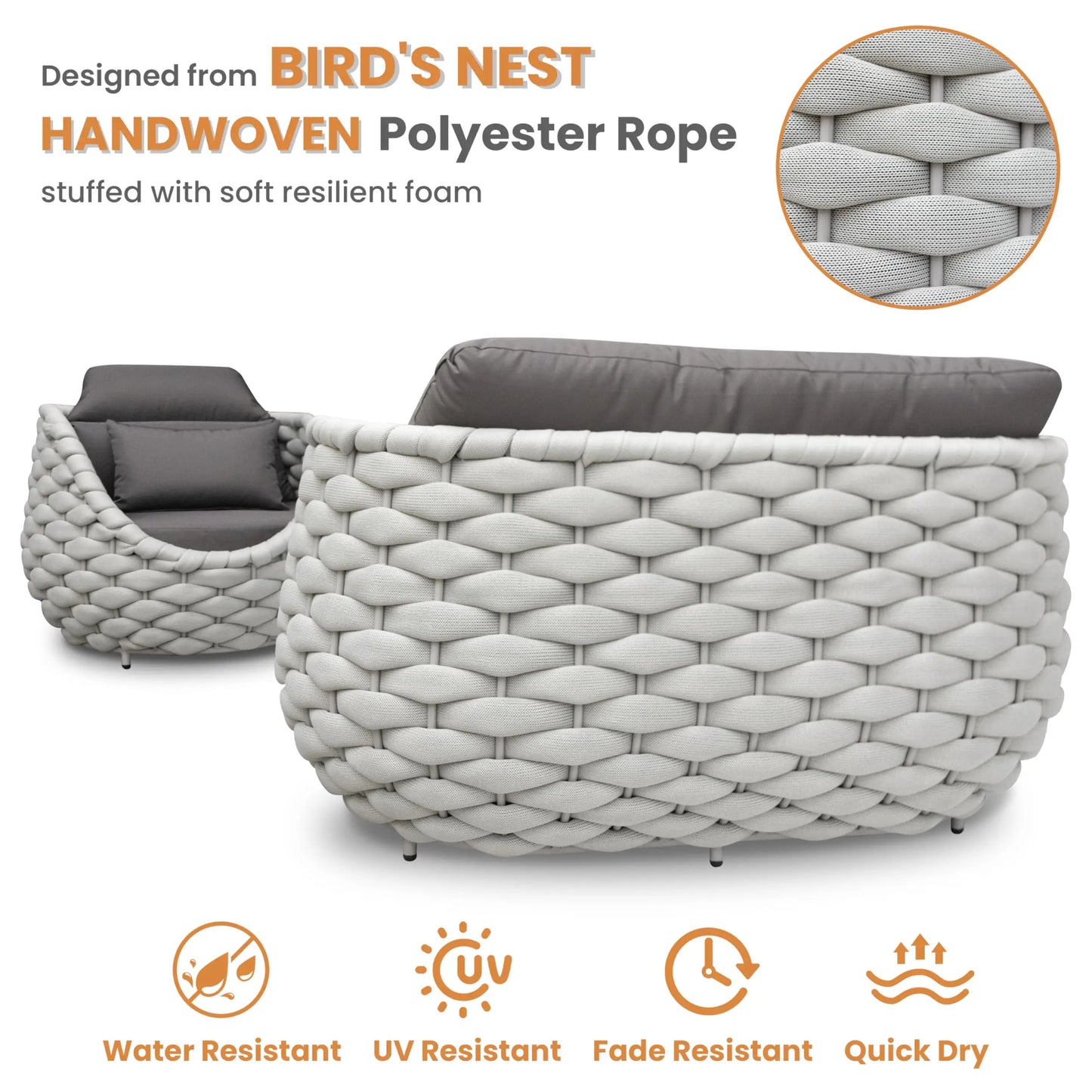 Eazy Living 2-Seater Patio Bistro Set – Outdoor PE Rattan Chairs