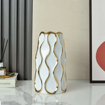 Modern Black & White Ceramic Vase with Gold Accent