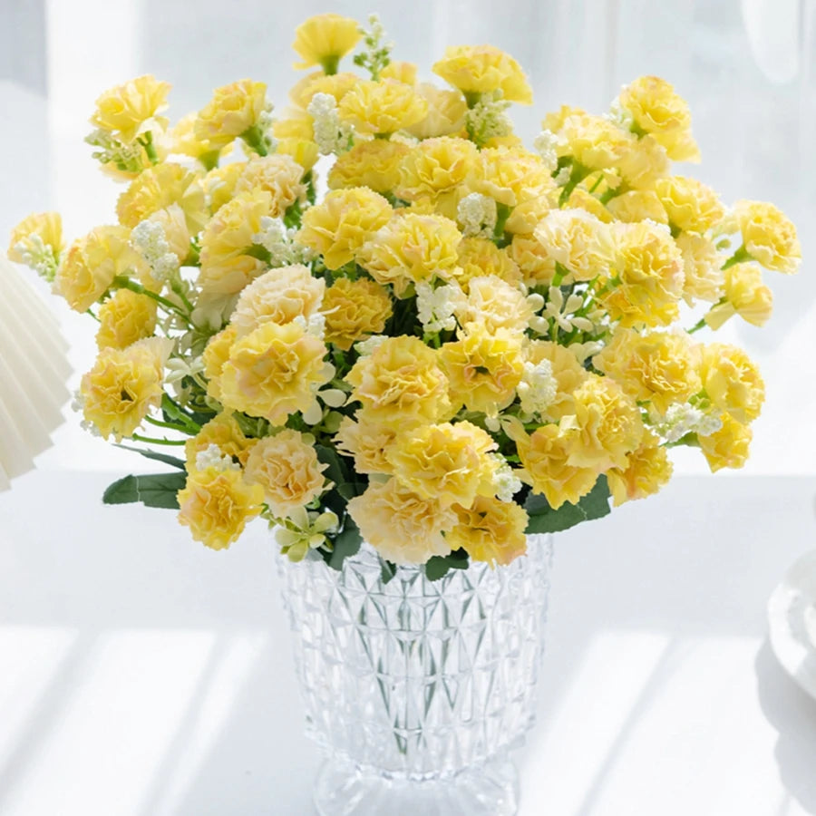 Silk Carnation Flower Stem – Elegant 15-Head Decor for Weddings & Home