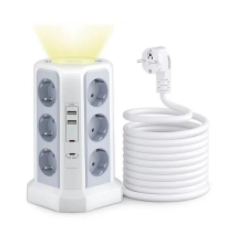 12-in-1 Power Tower Surge Protector with USB-C & Night Light