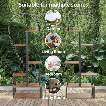 6-Tier Half Heart Plant Stand – Decorative Wooden & Metal Display Shelf