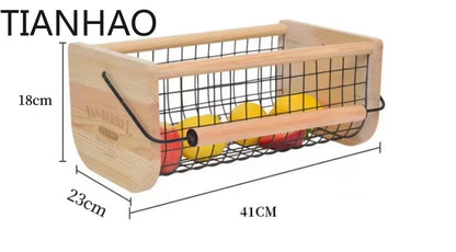 Modern Fruit & Vegetable Storage Basket with Wooden Handle