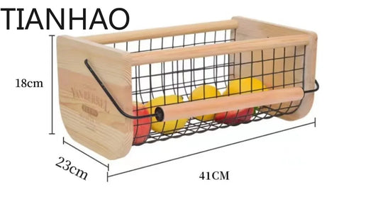 Modern Fruit & Vegetable Storage Basket with Wooden Handle