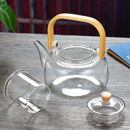 Glass Tea Pot 1200ml – Wooden Handle & Filter