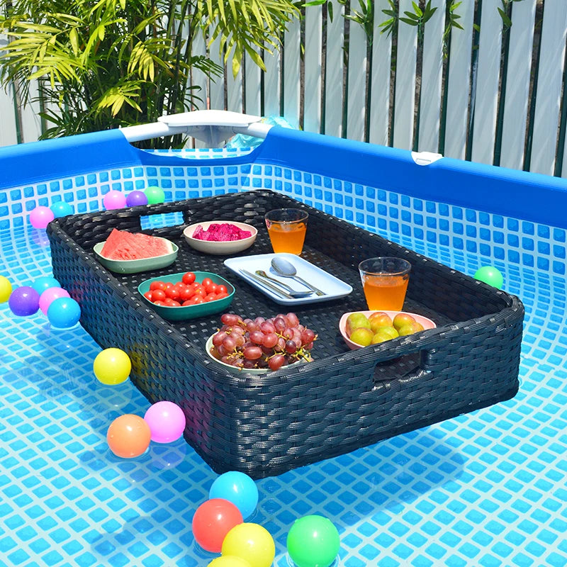 Rattan Floating Breakfast Tray – Pool & Outdoor Multi-Use