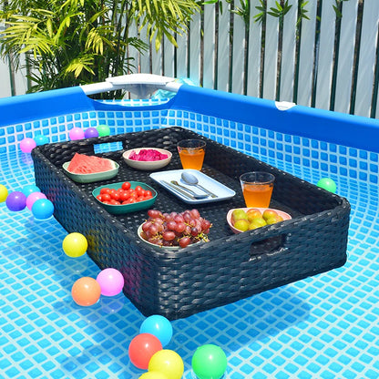 Rattan Floating Breakfast Tray – Pool & Outdoor Multi-Use