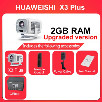 Huaweishi 4K Smart Portable Projector – 1080P, Auto-Focus, 600 ANSI