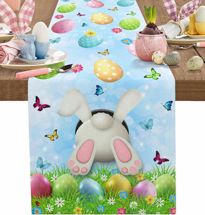 Easter Bunny Linen Table Runner – Spring Farmhouse Decor