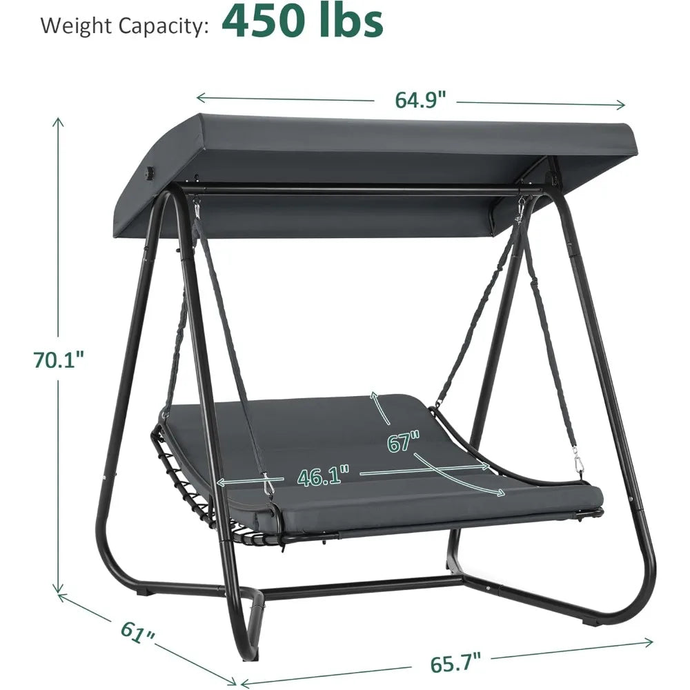 2-Seat Hammock Swing Chair with Canopy & Recliner