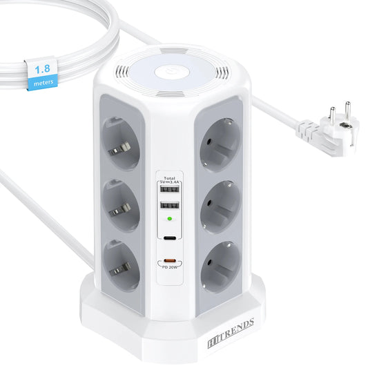 12-in-1 Power Tower Surge Protector with USB-C & Night Light