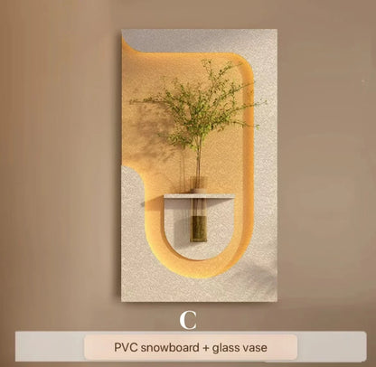 Modern Wall Lamp with Hanging Green Plants & Art
