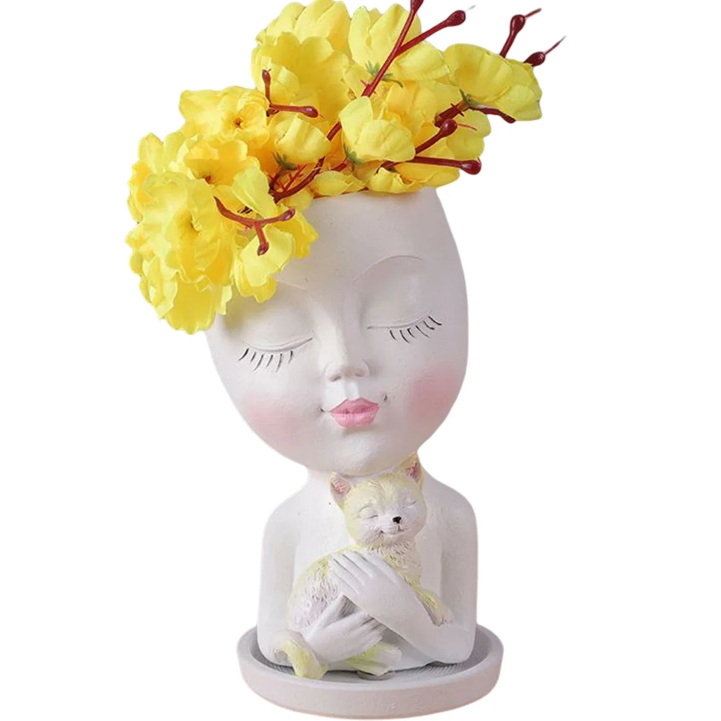 Cute Girl Face Planter – Resin Succulent Pot with Drain Holes