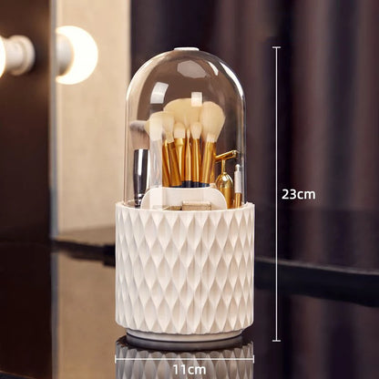 Rotating Makeup Brush Organizer With Lid