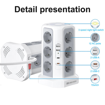 12-in-1 Power Strip USB-C Night Light | 4000W