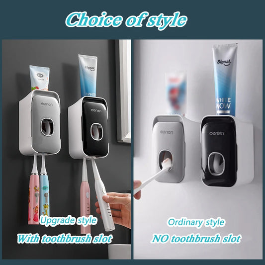 Automatic Wall-Mounted Toothpaste Dispenser with Toothbrush Holder