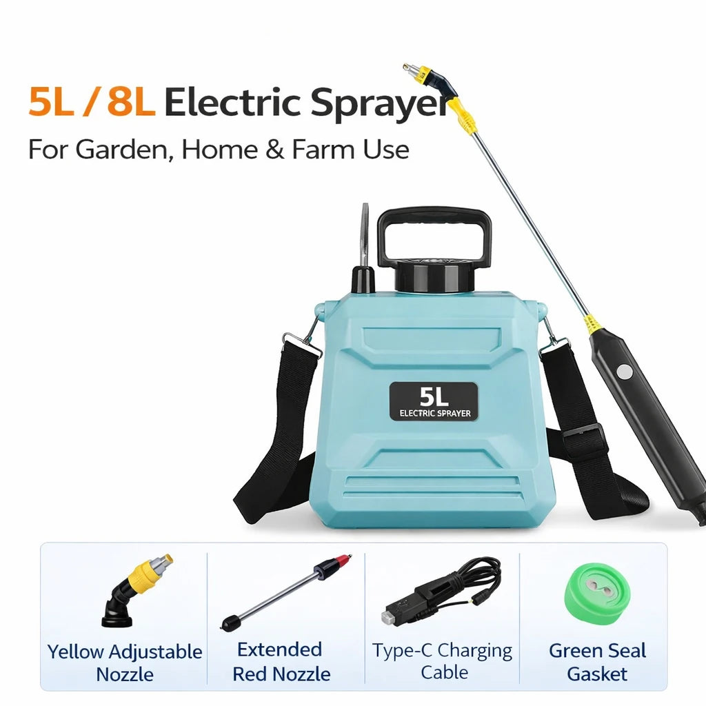 5L/8L Electric Backpack Sprayer – Rechargeable Pressure Sprayer