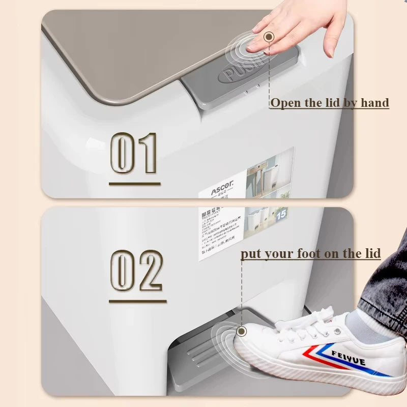 Foot Pedal Clamshell Trash Bin – Silent Kitchen & Home Dustbin