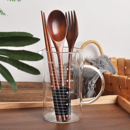 Natural Wooden Cutlery Set – Reusable Spoon, Fork & Chopsticks Dining Set