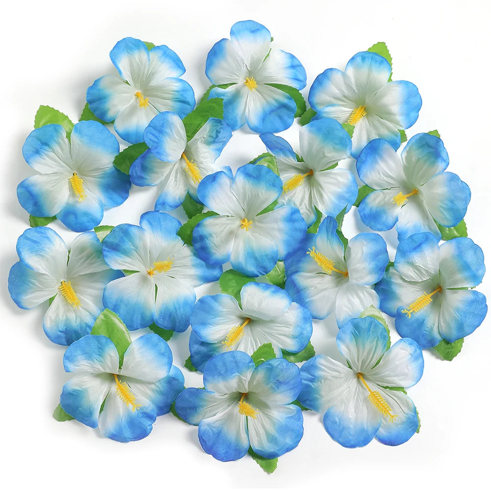 24PCS Tropical Hibiscus Silk Flowers – Colorful Hawaiian Party Table Décor