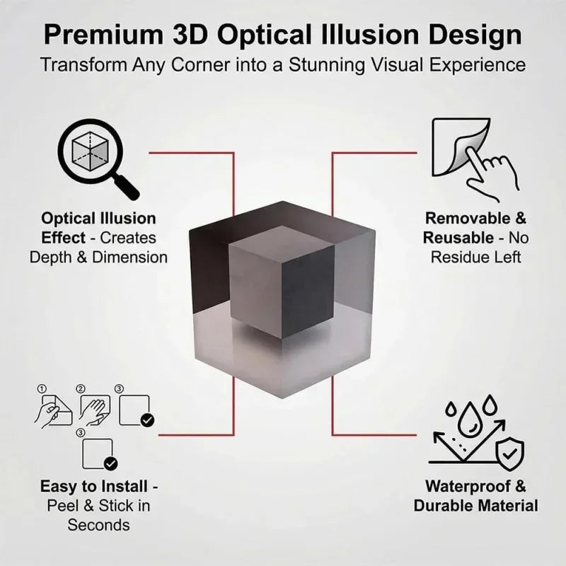 3D Optical Illusion Wall Sticker – Set of 3