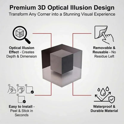 3D Optical Illusion Wall Sticker – Set of 3