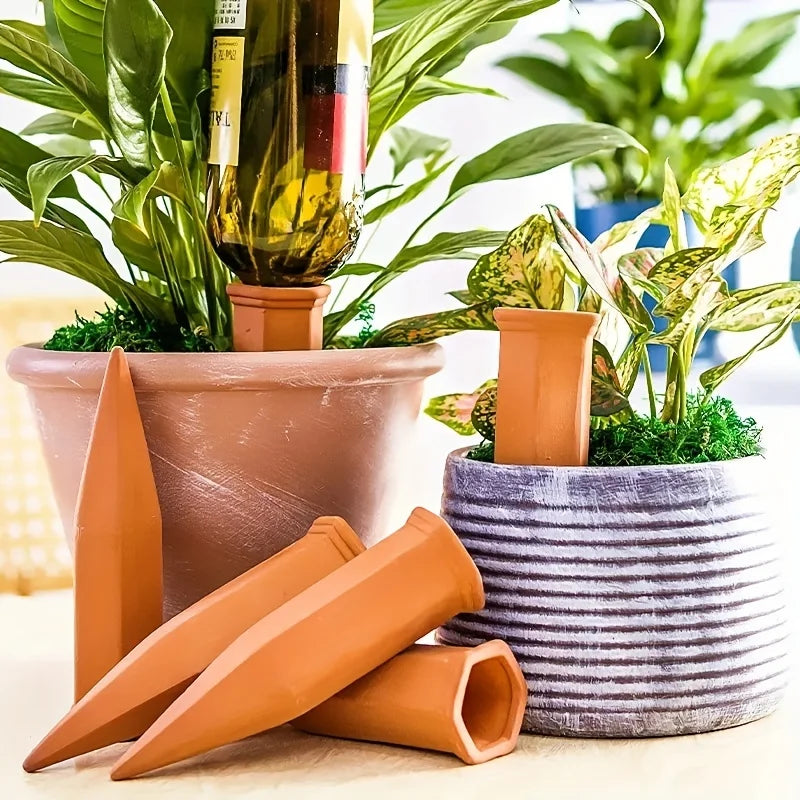 4-Pack Terracotta Plant Watering Stakes – Auto Irrigation