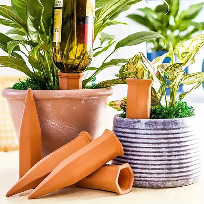 4-Pack Terracotta Plant Watering Stakes – Auto Irrigation