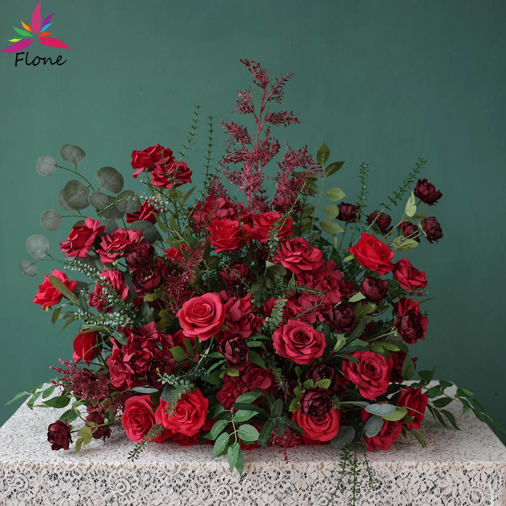 Dark Red Silk Rose Centerpiece – Elegant Event & Home Decor Arrangement