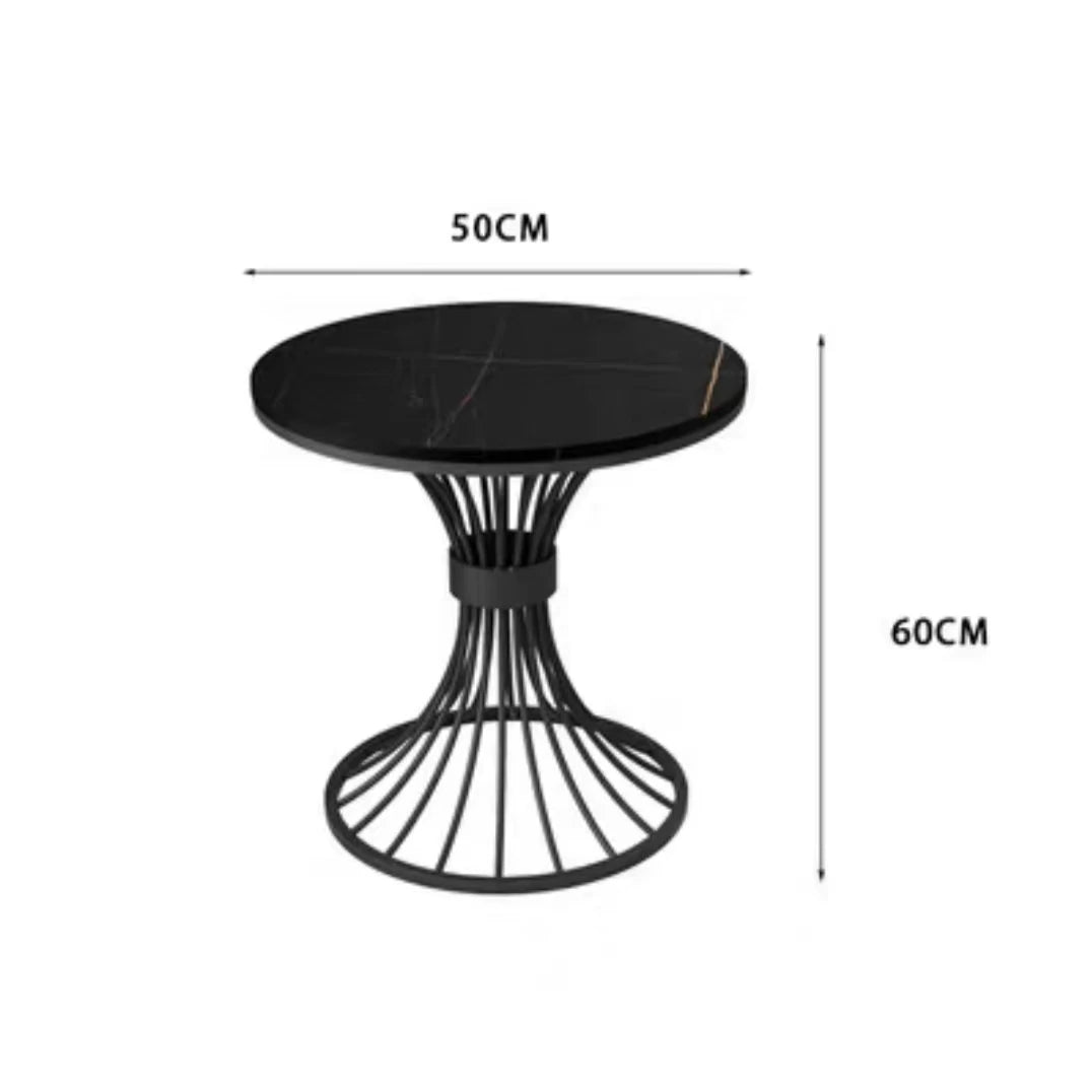 Modern Round Stone Coffee Table – Luxury Metal Frame Side Table