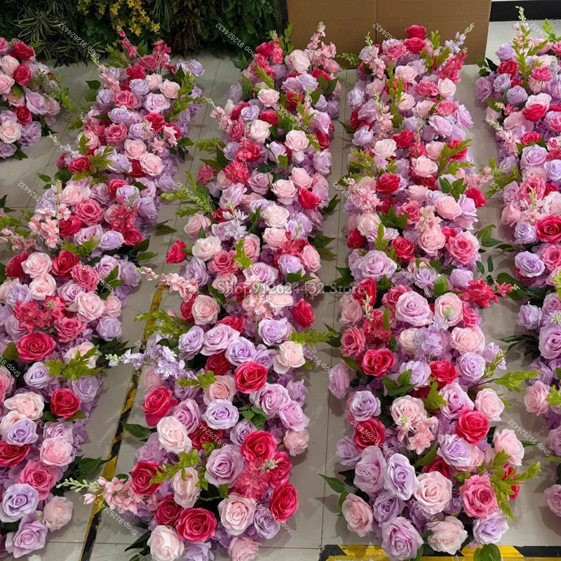 Silk Rose Flower Runner – Wedding & Event Decor (Pink / Hot Pink / Purple)