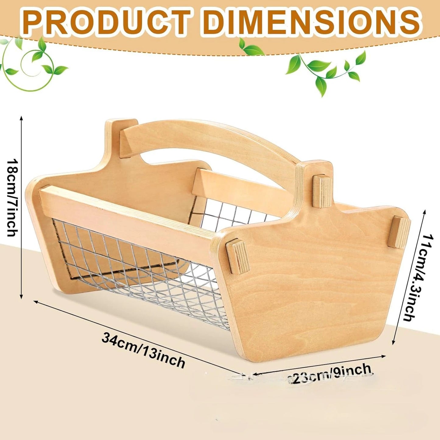 Modern Fruit & Vegetable Storage Basket with Wooden Handle
