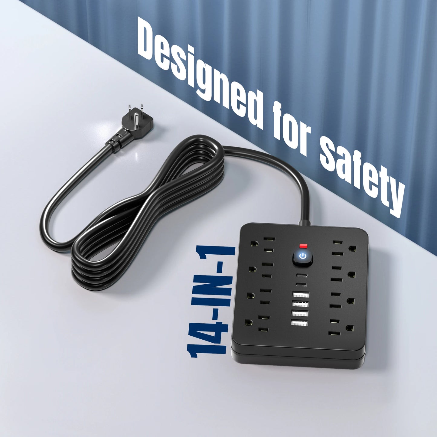 14-in-1 Power Strip with USB-C & Surge Protection