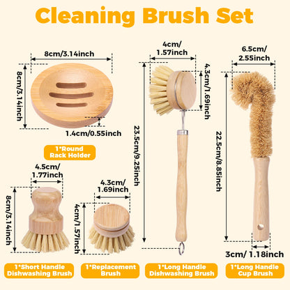 Bamboo Kitchen Dish Brush Set with Long Handle