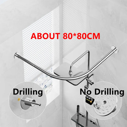Adjustable L-Shaped Shower Curtain Rod – Stainless Steel No-Drill Corner Rail