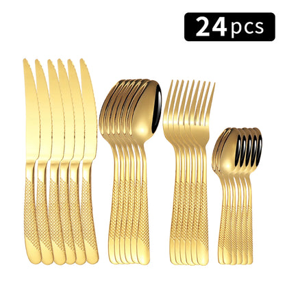 24pc Star Diamond Stainless Steel Cutlery Set – 6 Knives, 6 Forks & 12 Spoons