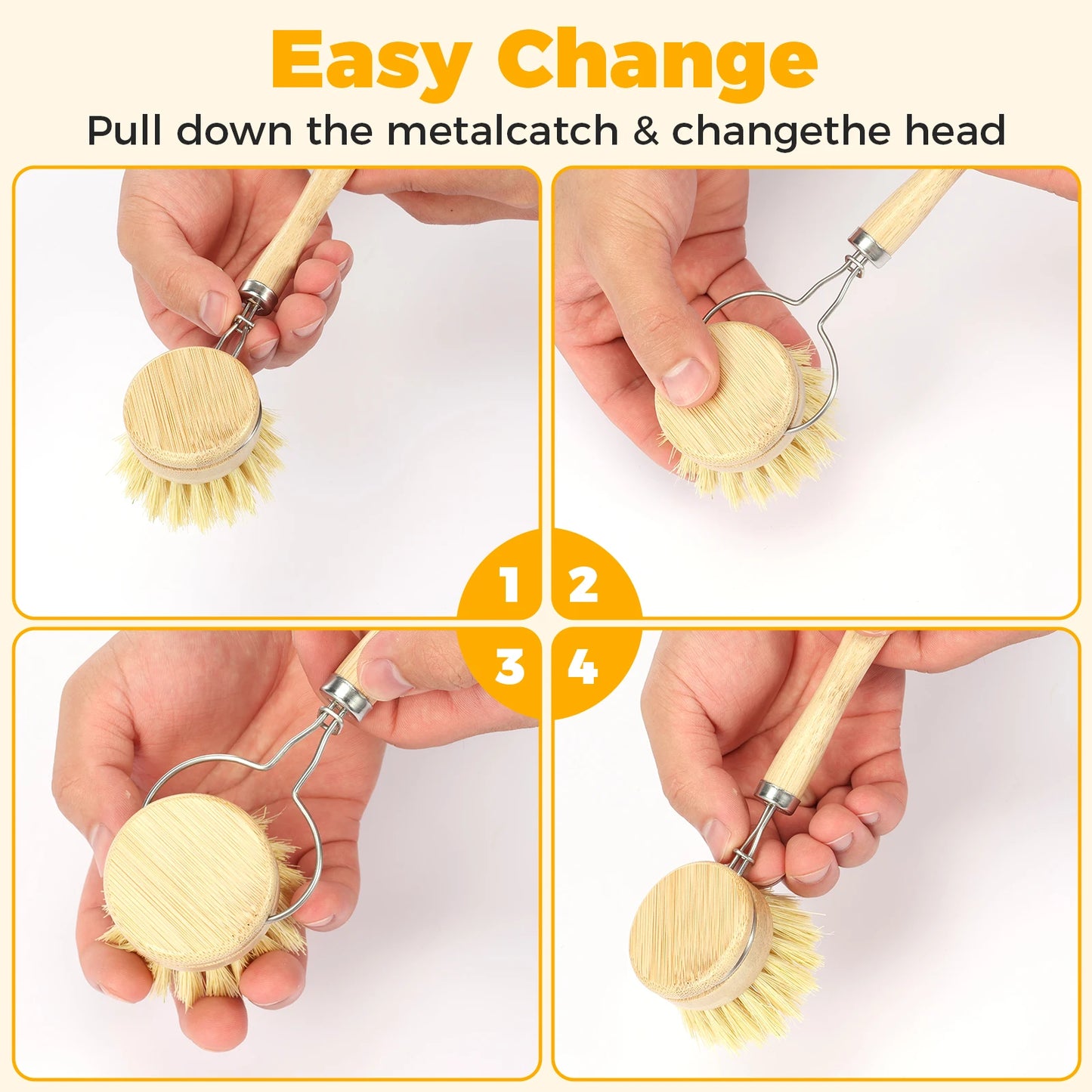 Bamboo Kitchen Dish Brush Set with Long Handle